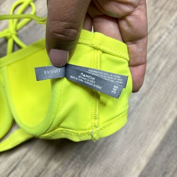 Aerie yellow floral twist bikini underwire halter top Bridget NEON 34B - Picture 3 of 8